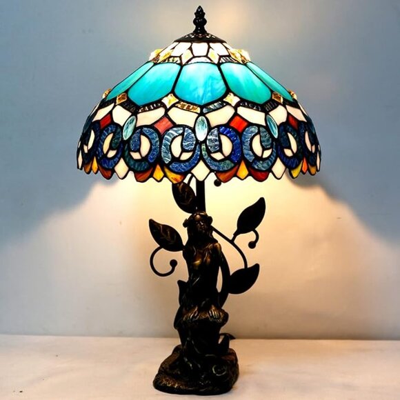 Tiffany Style Table Lamp Stained Glass Lamp Resin Sculpture Antique Stained Glas - Picture 3 of 6